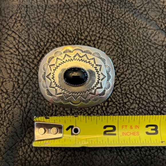 Navajo Vintage brooch/Pendant-  SS & Onyx, new adapter to wear as pendant-SIGNED - Picture 4 of 4